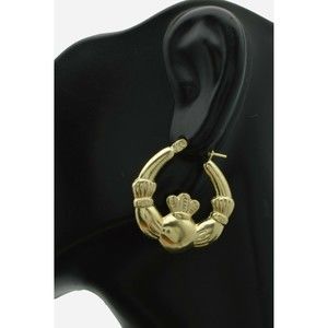 REAL 10K Yellow Gold Hoop Polished Irish Celtic Cladding Earrings
